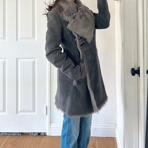 🛑LAST CHANCE🛑 Luxury Patrizia Pepe Italian Lamb Leather Winter Coat Grey